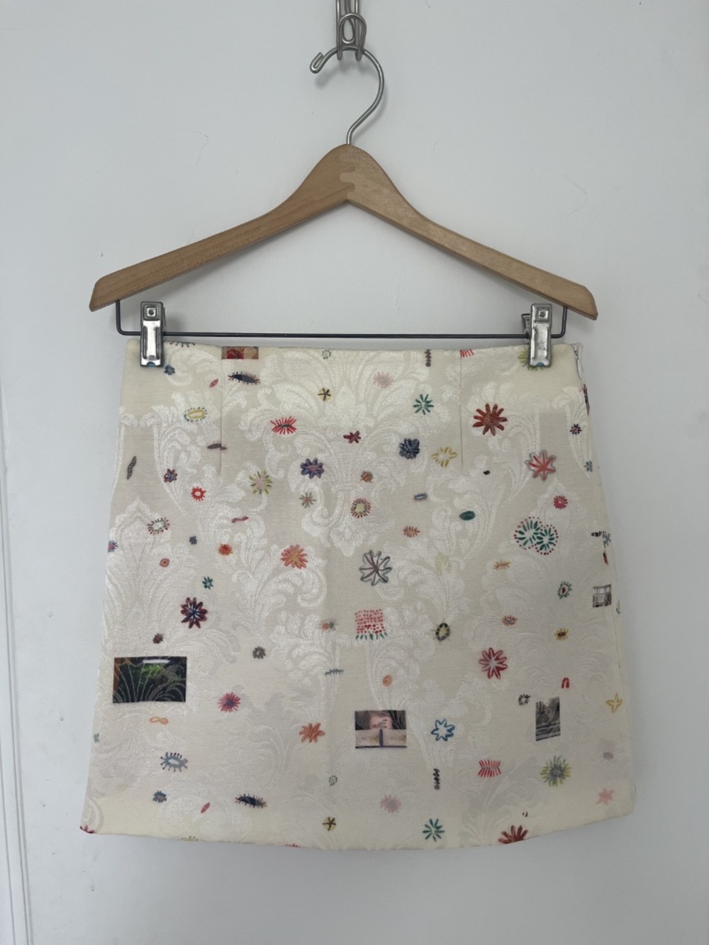 NWOT Eckhaus Latta Cream Baroque Skirt With Multicolor Doodles Made in USA M